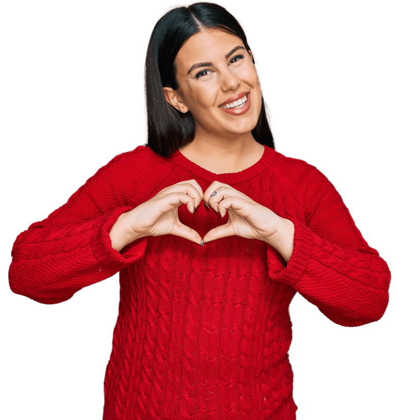 red sweater woman